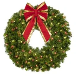 36" Lit Warm White And Red Deluxe Oregon Fir Wreath - Bow Option Available 9 36" Lit Warm White And Red Deluxe Oregon Fir Wreath - Bow Option Available -Christmas Decoration Store w 36 dofl wwr b vb 12 rgt
