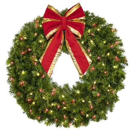 36" Lit Warm White And Red Deluxe Oregon Fir Wreath - Bow Option Available 5 36" Lit Warm White And Red Deluxe Oregon Fir Wreath - Bow Option Available - Image 3