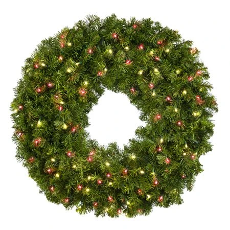 36" Lit Warm White And Red Deluxe Oregon Fir Wreath - Bow Option Available 3 36" Lit Warm White And Red Deluxe Oregon Fir Wreath - Bow Option Available