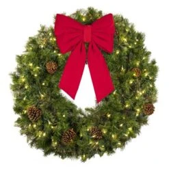 36" Lit Warm White Deluxe Mixed Pine Wreath - Bow Option Available 10 36" Lit Warm White Deluxe Mixed Pine Wreath - Bow Option Available -Christmas Decoration Store w 36 mpl t ww b vb 12 r