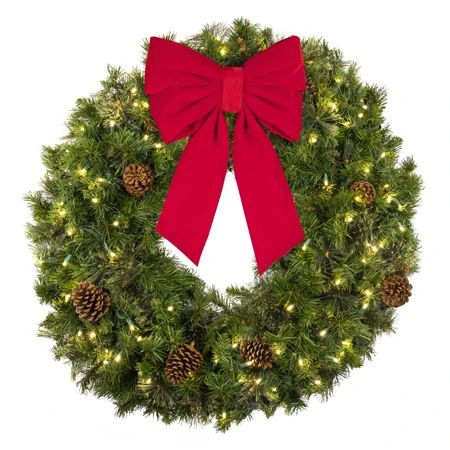 36" Lit Warm White Deluxe Mixed Pine Wreath - Bow Option Available 6 36" Lit Warm White Deluxe Mixed Pine Wreath - Bow Option Available - Image 4