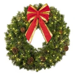 36" Lit Warm White Deluxe Mixed Pine Wreath - Bow Option Available 9 36" Lit Warm White Deluxe Mixed Pine Wreath - Bow Option Available -Christmas Decoration Store w 36 mpl t ww b vb 12 rgt