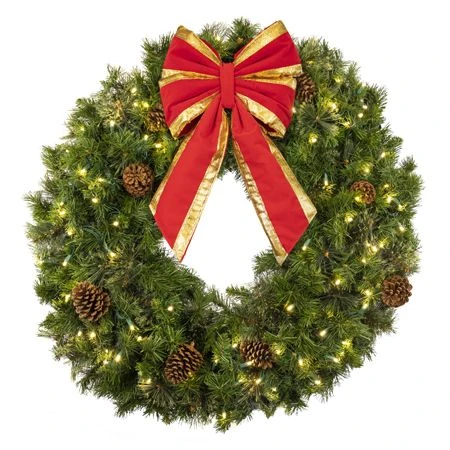 36" Lit Warm White Deluxe Mixed Pine Wreath - Bow Option Available 5 36" Lit Warm White Deluxe Mixed Pine Wreath - Bow Option Available - Image 3