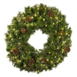 36" Lit Warm White Deluxe Mixed Pine Wreath - Bow Option Available