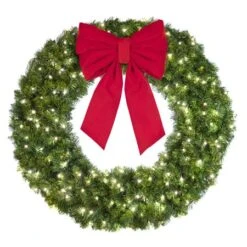 48" Lit Pure White Deluxe Oregon Fir Wreath - Bow Option Available -Christmas Decoration Store w 48 dofl 6 pw b vb 18 r