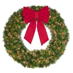 48" Lit Red Deluxe Oregon Fir Wreath - Bow Option Available -Christmas Decoration Store w 48 dofl 6 r b vb 18 r