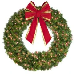 48" Lit Red Deluxe Oregon Fir Wreath - Bow Option Available -Christmas Decoration Store w 48 dofl 6 r b vb 18 rgt
