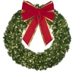 60" Lit Pure White Deluxe Oregon Fir Wreath - Bow Option Available -Christmas Decoration Store w 60 dofl 6 pw b vb 24 rgt