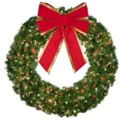 60" Lit Pure White And Red Deluxe Oregon Fir Wreath - Bow Option Available 7 60" Lit Pure White And Red Deluxe Oregon Fir Wreath - Bow Option Available -Christmas Decoration Store w 60 dofl 6 pwr b vb 18 rgt