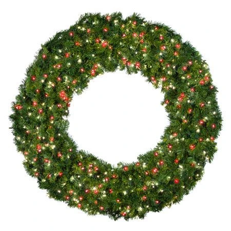 60" Lit Pure White And Red Deluxe Oregon Fir Wreath - Bow Option Available 3 60" Lit Pure White And Red Deluxe Oregon Fir Wreath - Bow Option Available
