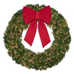 60" Lit Red Deluxe Oregon Fir Wreath - Bow Option Available -Christmas Decoration Store w 60 dofl 6 r b vb 24 r
