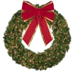 60" Lit Red Deluxe Oregon Fir Wreath - Bow Option Available -Christmas Decoration Store w 60 dofl 6 r b vb 24 rgt