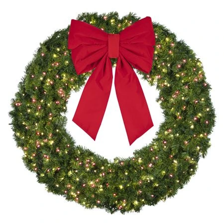 60" Lit Warm White And Red Deluxe Oregon Fir Wreath - Bow Option Available 5 60" Lit Warm White And Red Deluxe Oregon Fir Wreath - Bow Option Available - Image 3