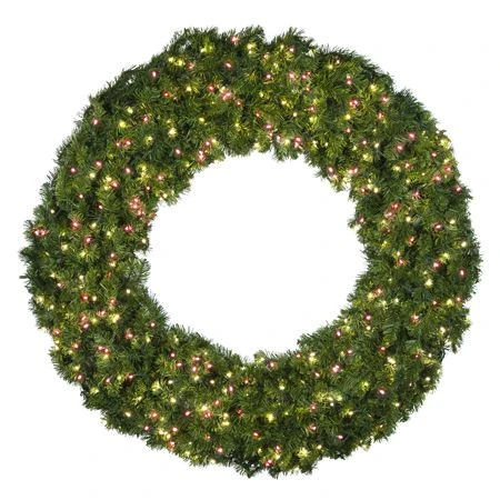 60" Lit Warm White And Red Deluxe Oregon Fir Wreath - Bow Option Available 3 60" Lit Warm White And Red Deluxe Oregon Fir Wreath - Bow Option Available