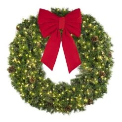 60" Lit Warm White Deluxe Mixed Pine Wreath - Bow Option Available -Christmas Decoration Store w 60 mpl t6 ww b vb 24 r 3