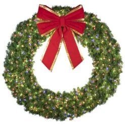 72" Lit Multi Deluxe Oregon Fir Wreath - Bow Option Available -Christmas Decoration Store w 72 dofl 6 m b vb 24 rgt