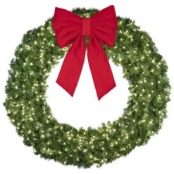 72" Lit Pure White Deluxe Oregon Fir Wreath - Bow Option Available -Christmas Decoration Store w 72 dofl 6 pw b vb 24 r 1