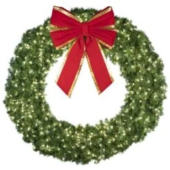 72" Lit Pure White Deluxe Oregon Fir Wreath - Bow Option Available -Christmas Decoration Store w 72 dofl 6 pw b vb 24 rgt 1
