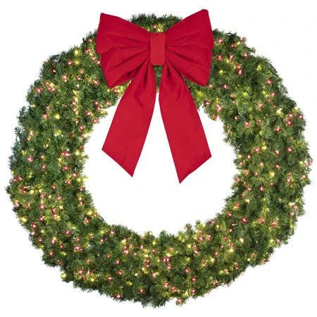 72" Lit Warm White And Red Deluxe Oregon Fir Wreath - Bow Option Available 5 72" Lit Warm White And Red Deluxe Oregon Fir Wreath - Bow Option Available - Image 3