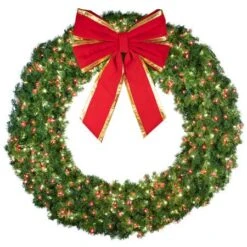72" Lit Pure White And Red Deluxe Oregon Fir Wreath - Bow Option Available 7 72" Lit Pure White And Red Deluxe Oregon Fir Wreath - Bow Option Available -Christmas Decoration Store w 72 dofl 6 wwr b vb 24 rgt 1